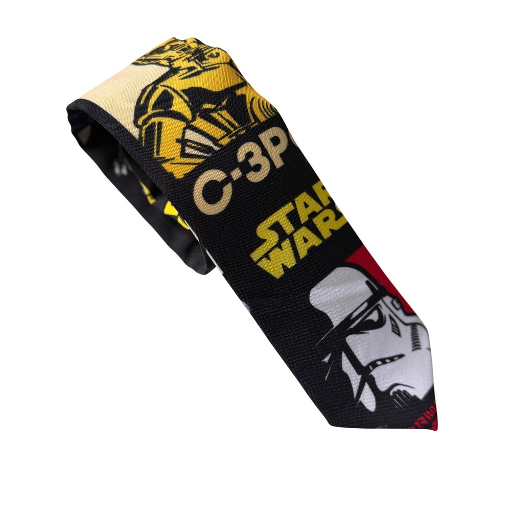 OppoSuits Star Wars Mens Necktie Graphic C-3PO Stormtrooper Black Polyester Tie‎